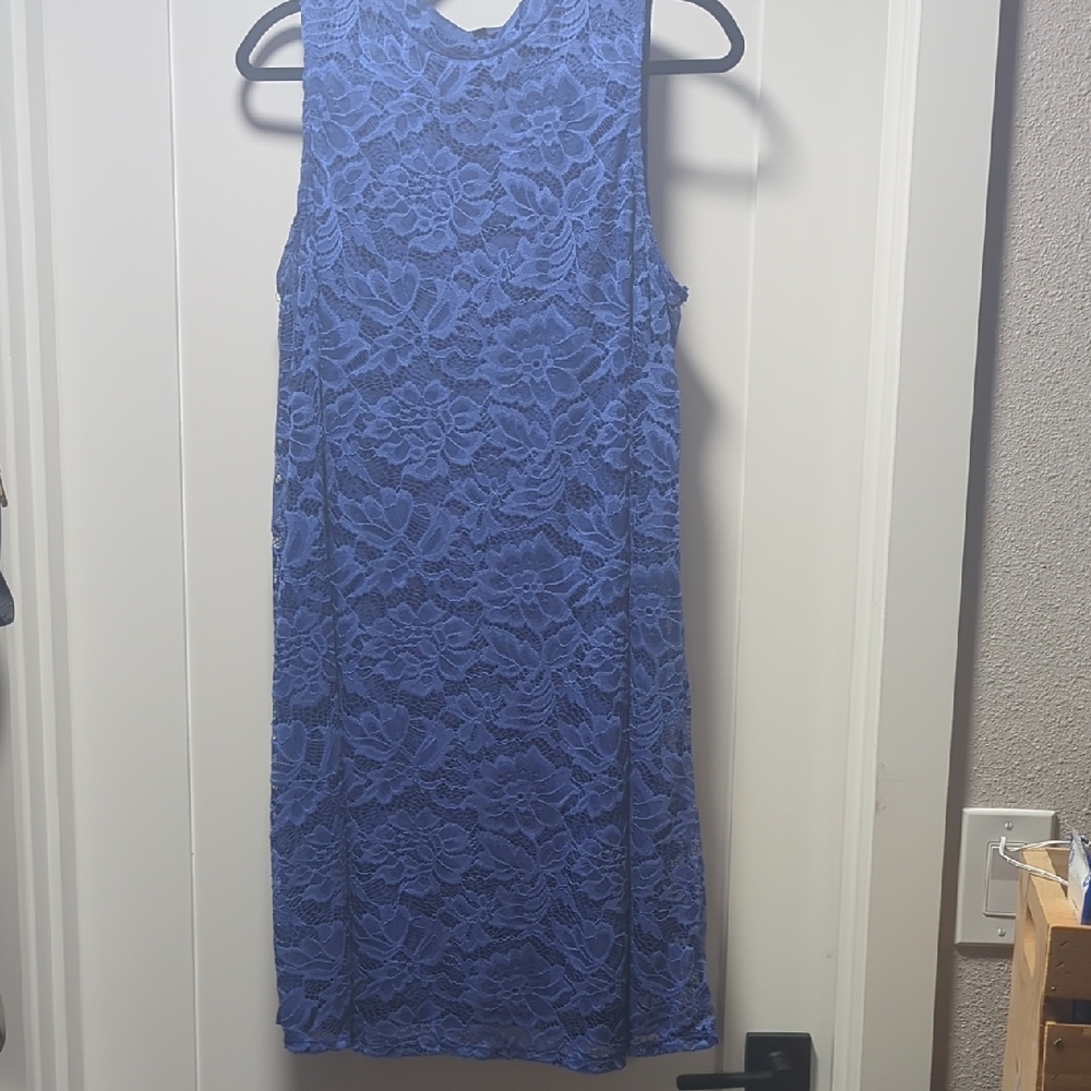 Tiana B. Blue Floral Lace Midi Dress
